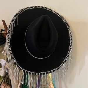 Black Felt, Rhinestone Fringe Cowgirl Hat • Bach / Burning Man / Disco Birthday